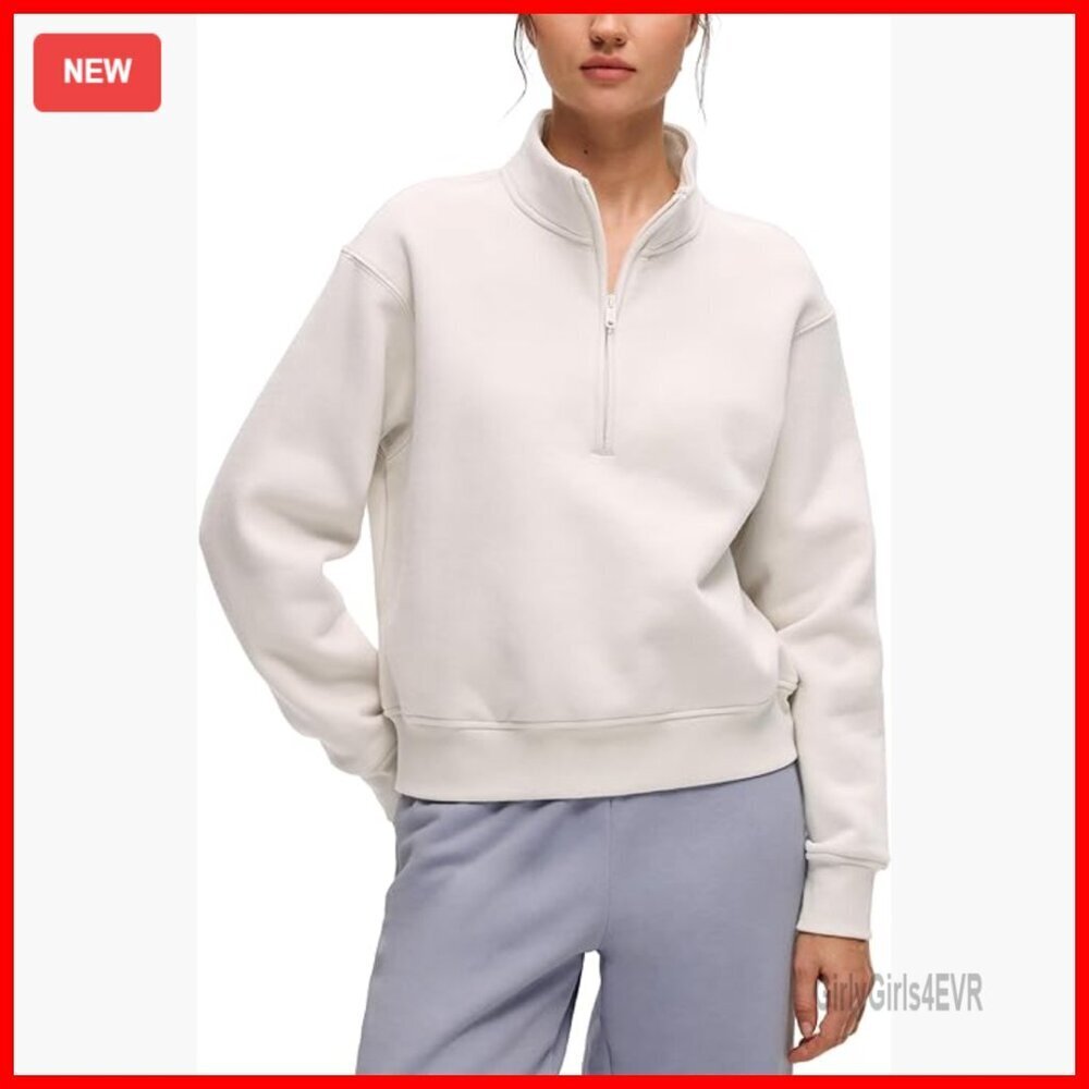 Fleece Lined Half Zip Sweatshirt, Funnel Neck, Waist Length, Workout Casual